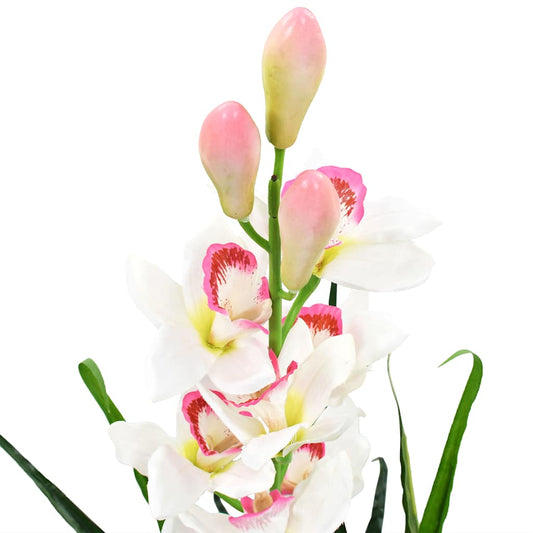 Artificial Plant | Green and white | Fabric flowers, plastic leaves