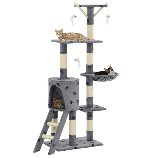 Cat Tree | Grey with paw prints