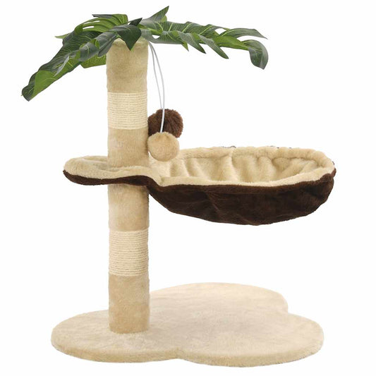 Cat Tree | Beige and Brown | Particle Board, Plush, Sisal Rope | Small