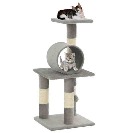Cat Tree | Grey | Particle board, plush, sisal rope | Medium | Durable
