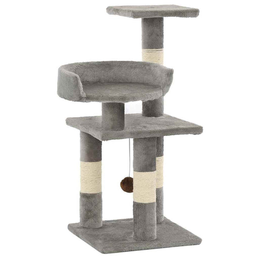 Cat Tree | Grey | Particle board, soft plush, sisal rope | Medium