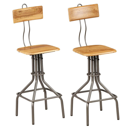 Bar Chair | Set of 2 | Teak and Steel Grey