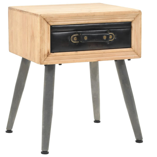 Bedside Table | Wood Brown, Black | Solid Fir Wood, MDF, PU