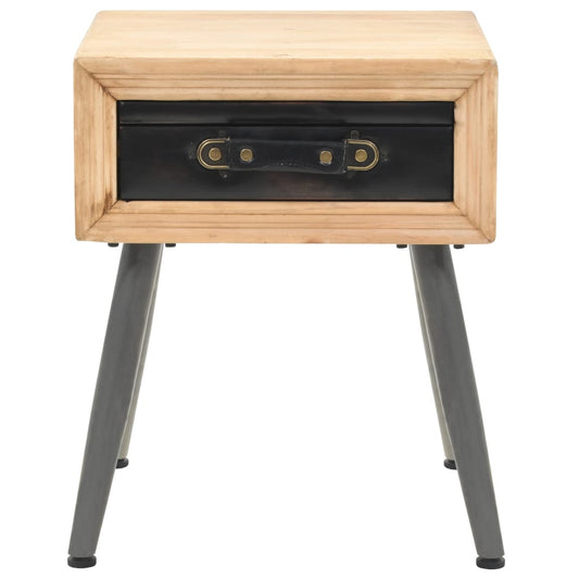 Bedside Table | Wood Brown, Black | Solid Fir Wood, MDF, PU