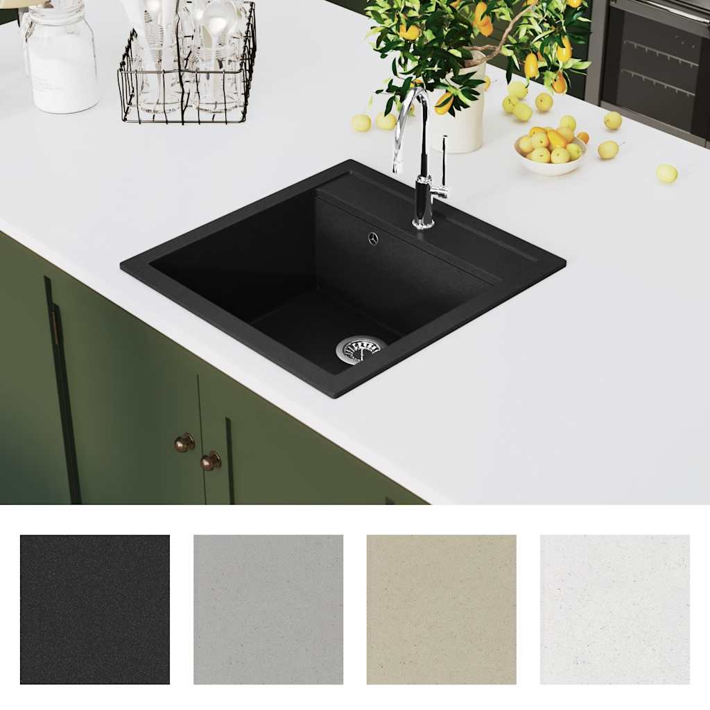 142948 vidaXL Granite Kitchen Sink Single Basin Black