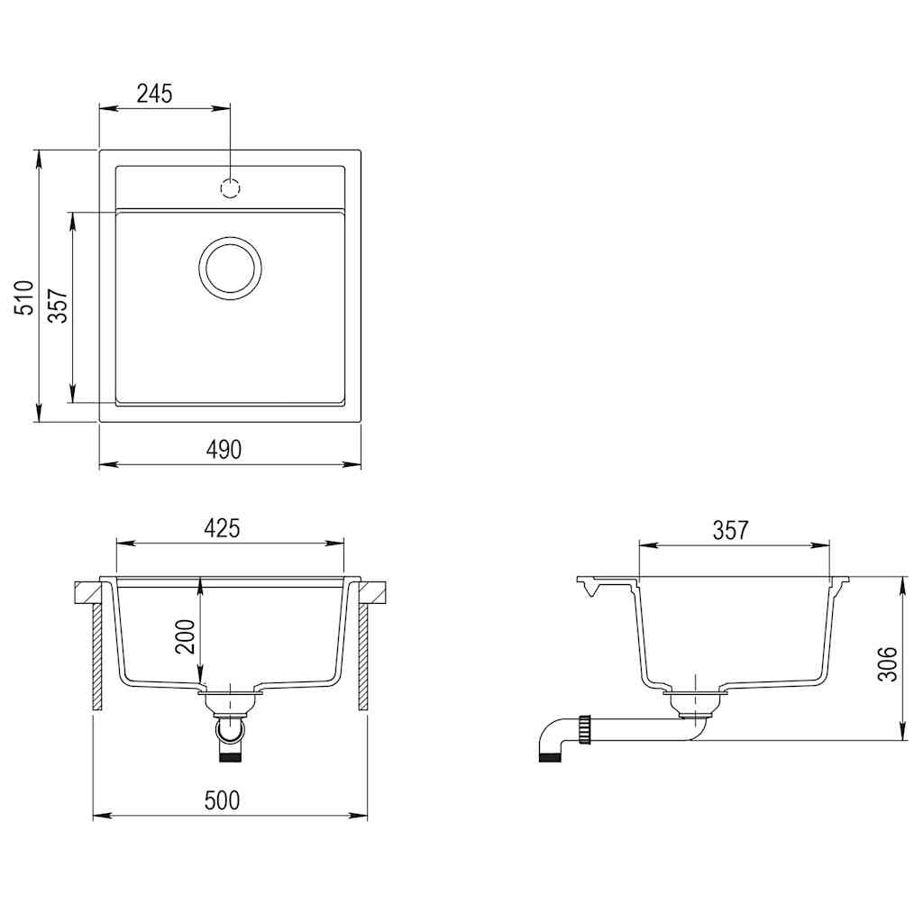 142948 vidaXL Granite Kitchen Sink Single Basin Black