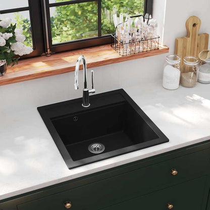 142948 vidaXL Granite Kitchen Sink Single Basin Black