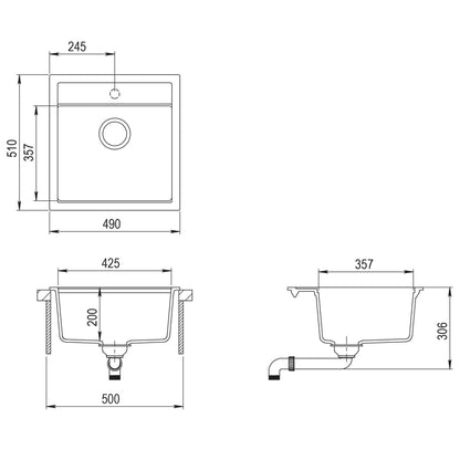 Granite Kitchen Sink Single Basin Grey