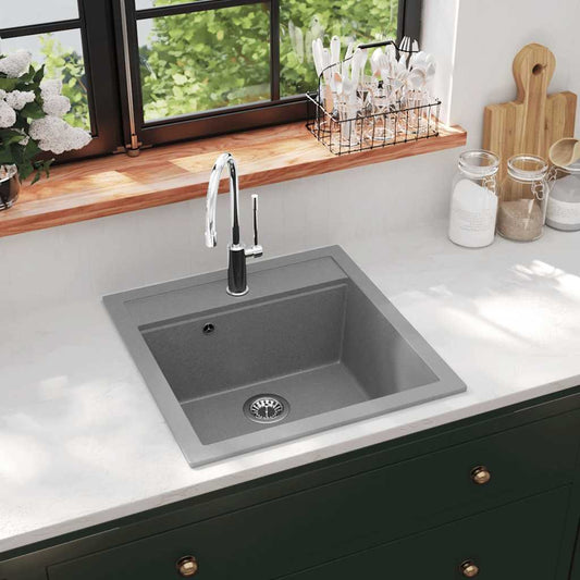 142949 vidaXL Granite Kitchen Sink Single Basin Grey