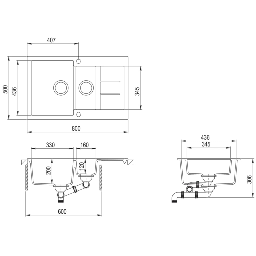 Granite Kitchen Sink Double Basin Grey