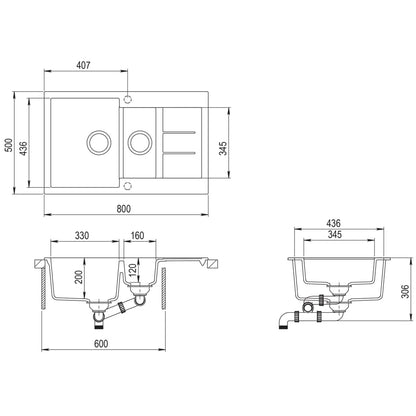 Granite Kitchen Sink Double Basin Grey