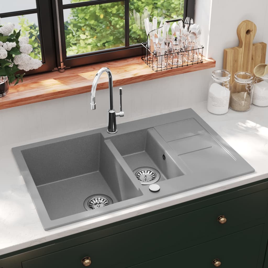 Granite Kitchen Sink Double Basin Grey