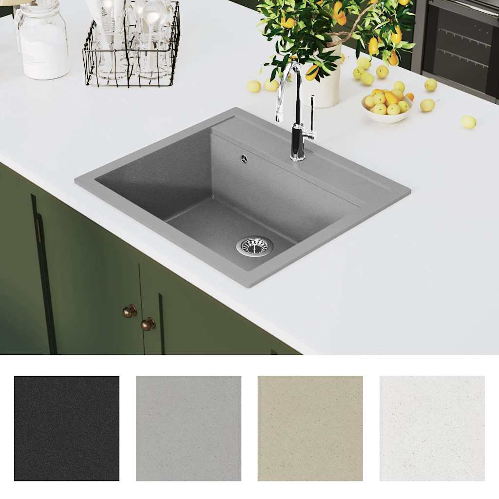 142955 vidaXL Granite Kitchen Sink Single Basin Grey