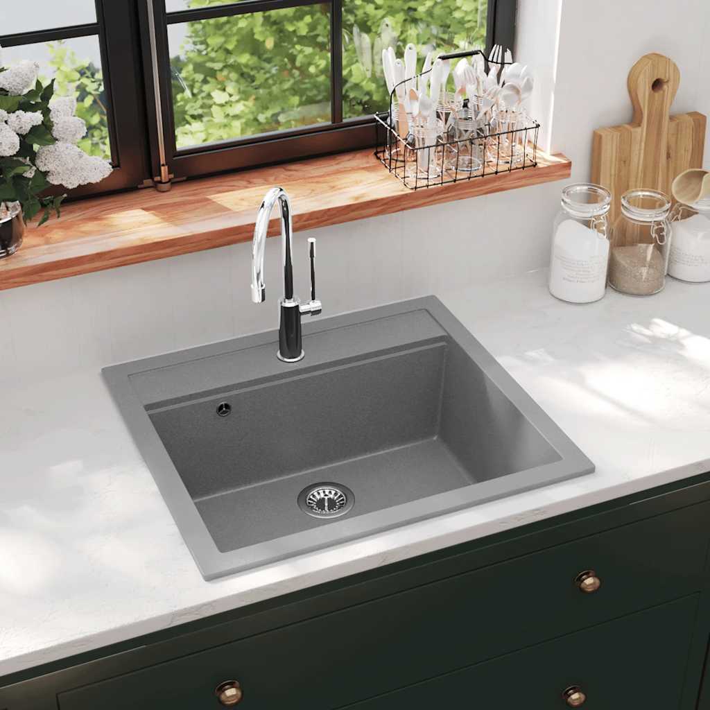 142955 vidaXL Granite Kitchen Sink Single Basin Grey