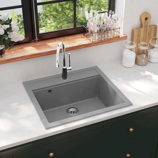 142955 vidaXL Granite Kitchen Sink Single Basin Grey