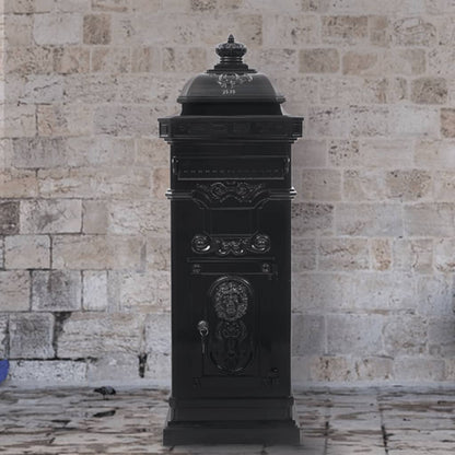Pillar Letterbox Aluminium Vintage Style Rustproof Black