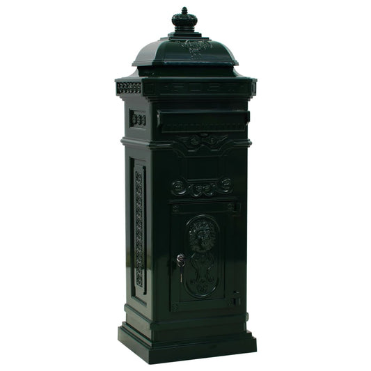 Pillar Letterbox | Green | Cast aluminium | Large | Decorative Inlays