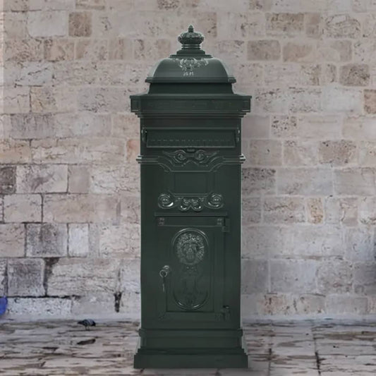 Pillar Letterbox | Green | Cast aluminium | Large | Decorative Inlays