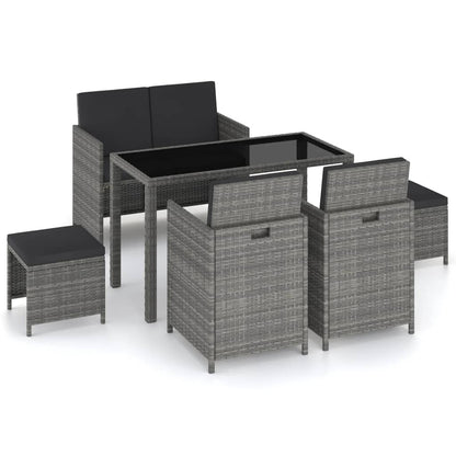 6 Piece Patio Dining Set with Cushions Poly Rattan Gray