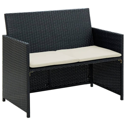 2-seater Sofa Black Poly Rattan, Powder-Coated Steel, Polyester