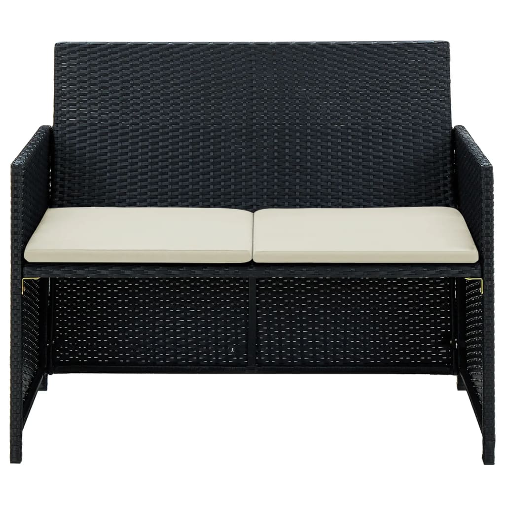 2-seater Sofa Black Poly Rattan, Powder-Coated Steel, Polyester