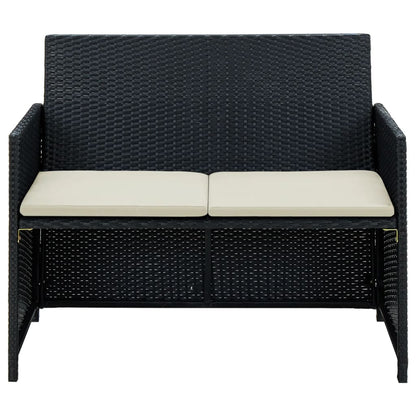 2-seater Sofa Black Poly Rattan, Powder-Coated Steel, Polyester
