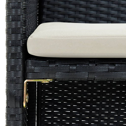 2-seater Sofa Black Poly Rattan, Powder-Coated Steel, Polyester