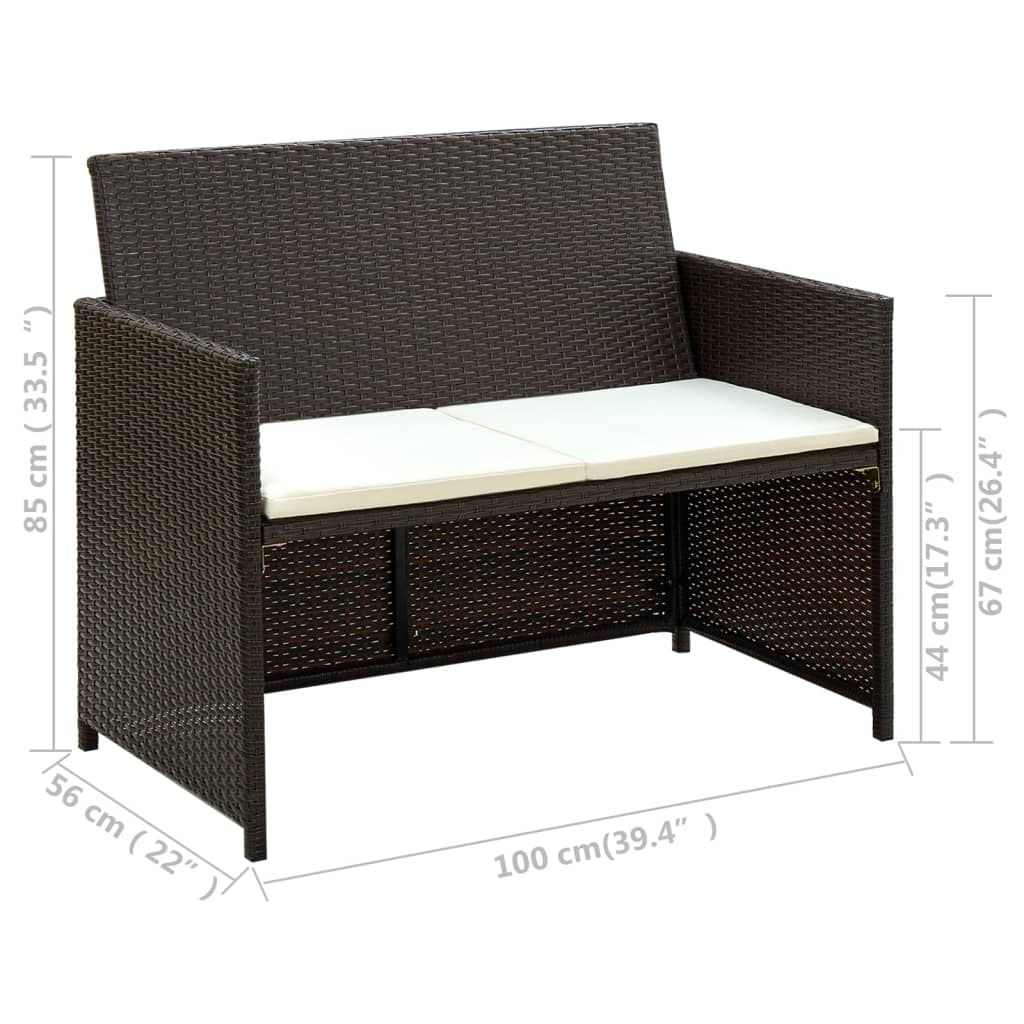 2-seater Sofa Brown PE (polyethylene) rattan 2-Seater Lightweight