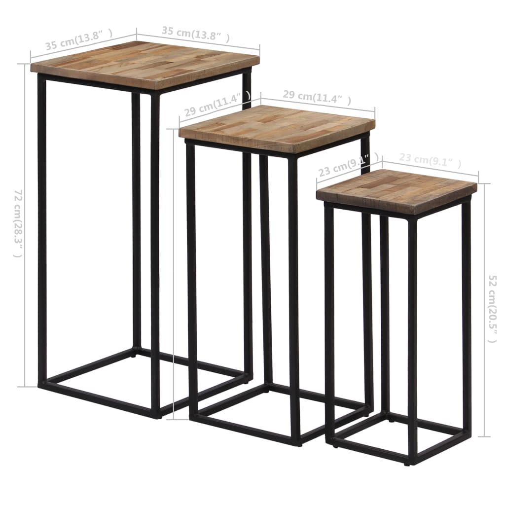 3 Piece Plant Table Set Reclaimed Teak