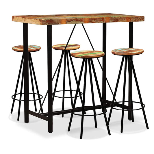 Bar Set | Varied Wood Tones | Solid Reclaimed Wood and Steel | Medium