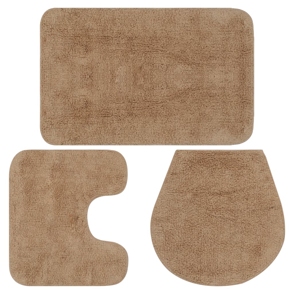 Bathroom Mat Set 3 Pieces Fabric Beige