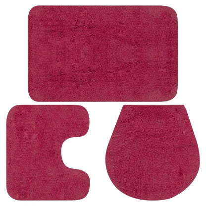 Bathroom Mat Set 3 Pieces Fabric Fuchsia