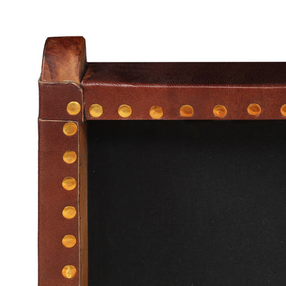 Folding Relaxing Chair Brown Real Leather