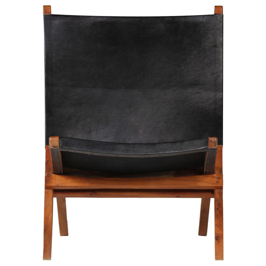 Folding Chair Black Real Leather
