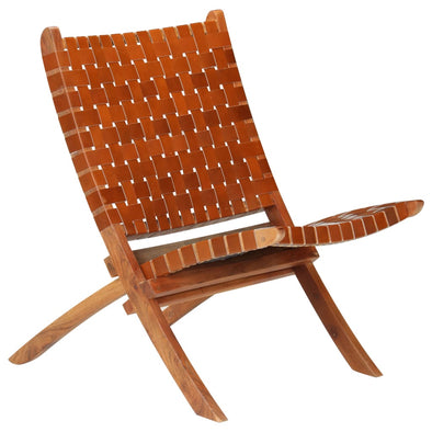 Folding Chair Crossed-Stripe Brown Real Leatheri