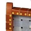 Folding Chair Crossed-Stripe Brown Real Leatheri