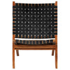 Folding Chair Crossed-Stripe Black Real Leather