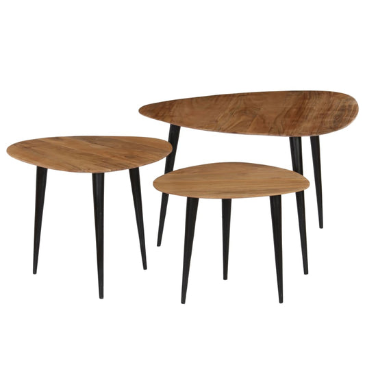 Coffee Table | Set of 3 | Brown and Black | Solid Acacia Wood and Steel