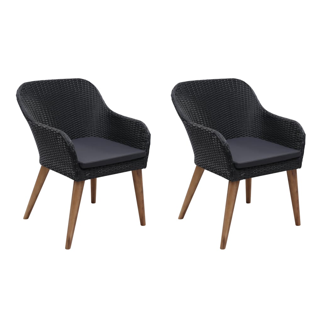 Patio Chairs with Cushions 2 pcs Poly Rattan Black