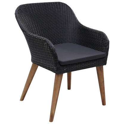 Patio Chairs with Cushions 2 pcs Poly Rattan Black