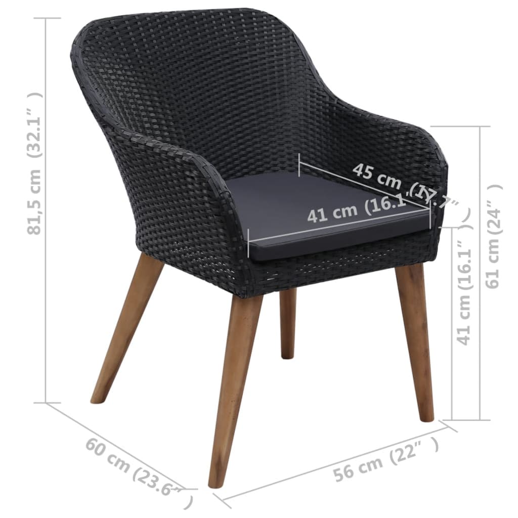 Patio Chairs with Cushions 2 pcs Poly Rattan Black
