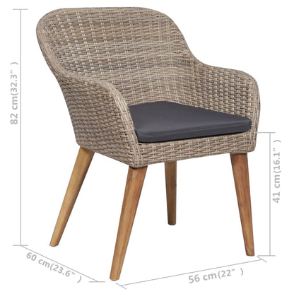 Patio Chairs with Cushions 2 pcs Poly Rattan Brown