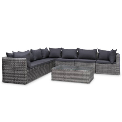 8 Piece Patio Lounge Set with Cushions Poly Rattan Gray