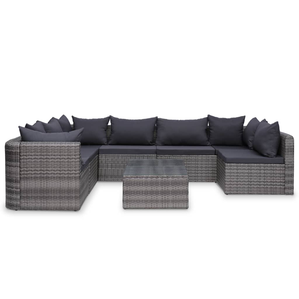 8 Piece Patio Lounge Set with Cushions Poly Rattan Gray