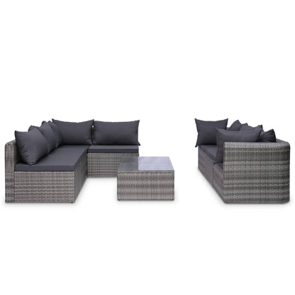 8 Piece Patio Lounge Set with Cushions Poly Rattan Gray