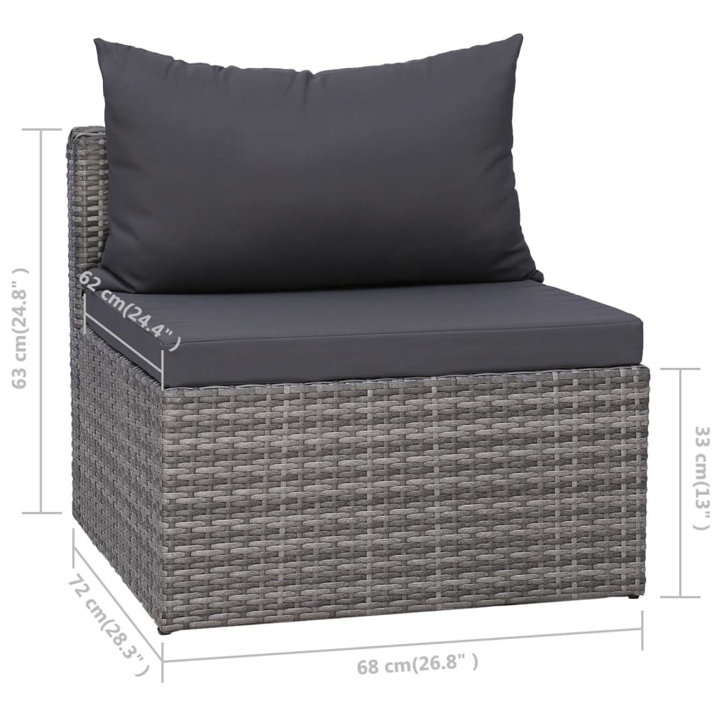 8 Piece Patio Lounge Set with Cushions Poly Rattan Gray