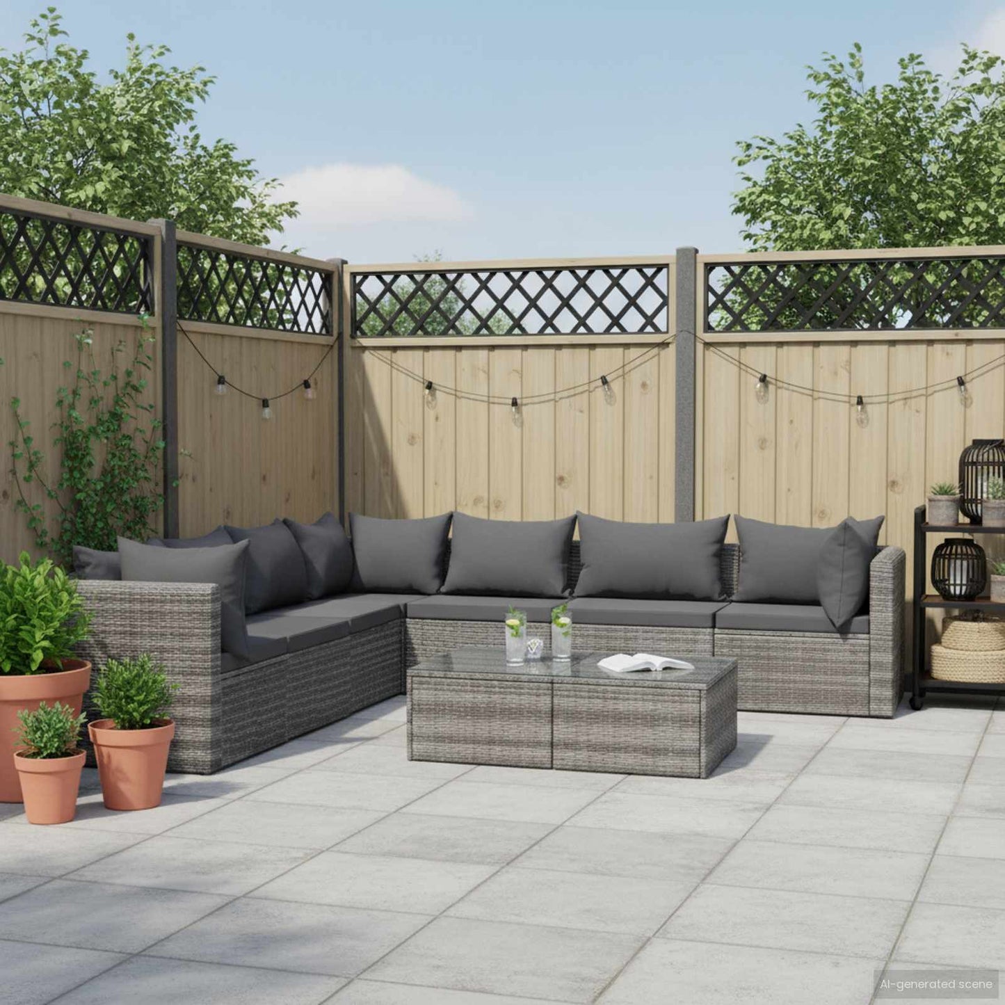 8 Piece Patio Lounge Set with Cushions Poly Rattan Gray
