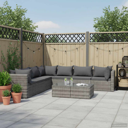 8 Piece Patio Lounge Set with Cushions Poly Rattan Gray