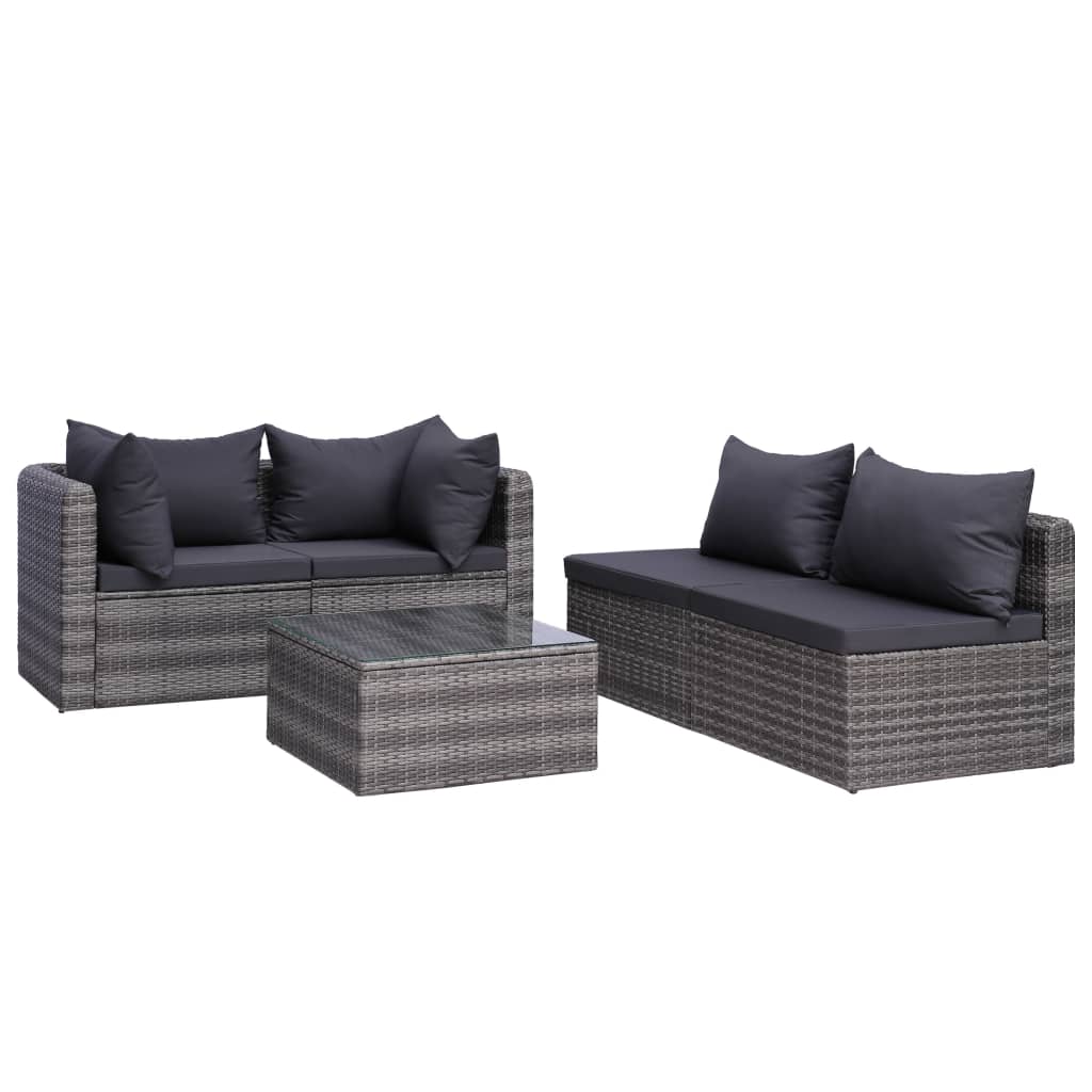 5 Piece Patio Sofa Set with Cushions & Pillows Poly Rattan Gray