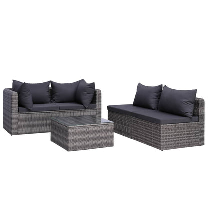 5 Piece Patio Sofa Set with Cushions & Pillows Poly Rattan Gray
